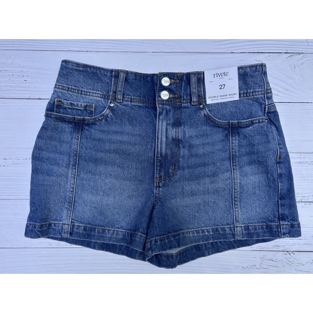 Rivete Denim High Rise Denim Shorts Womens Blue Cotton 2" Inseam Size 27P New